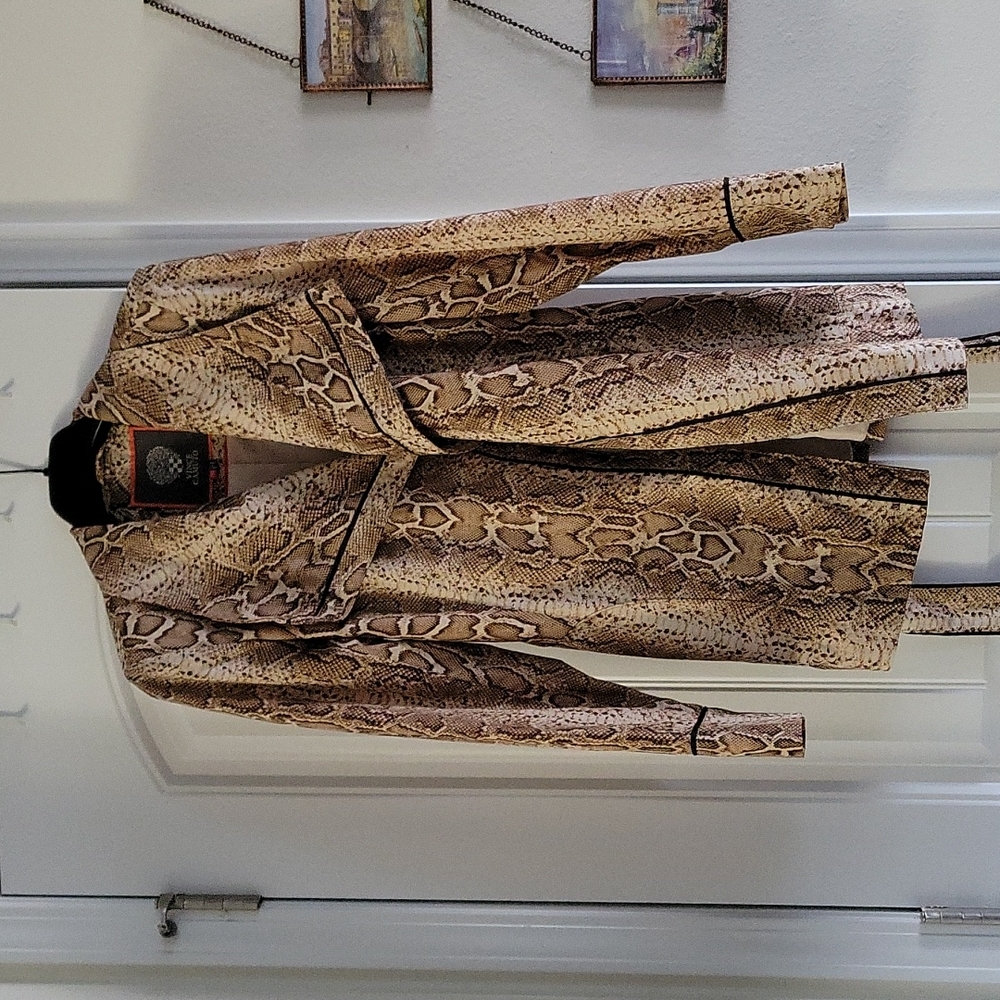 Vince Camuto Snakeskin Print Waterproof Trench Coat Jacket Raincoat PM